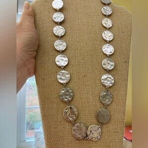 Chico’s Hammered Design‎ 36” Long Necklace Silver Tone